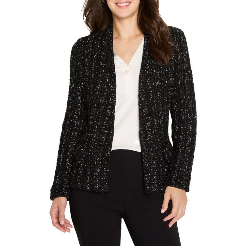 Nic+Zoe Womens Metallic Grid Knit Jacket
